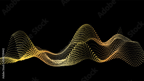 An abstract stream of golden radiance flying in outer space through galaxies and orbits. Star clusters networks.