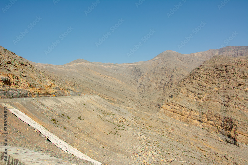 Jebel Jais mountain of the North-Western Hajar range near the city of Ras Al Khaimah, United Arab Emirates.
