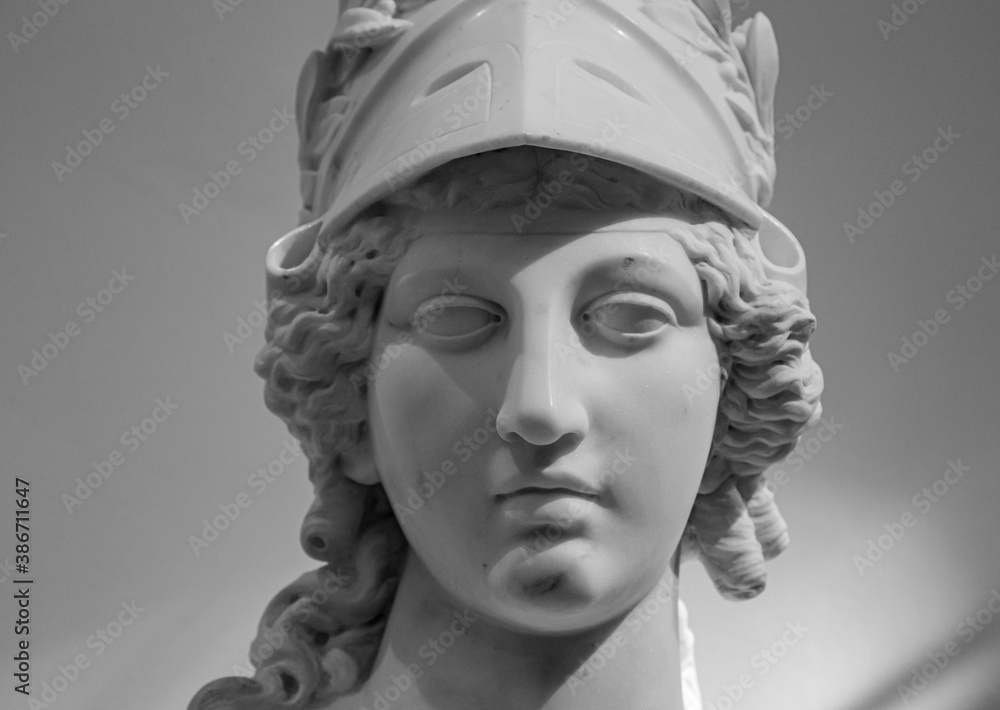 Greek ancient statue of goddess Athena. Woman marble head in helmet  sculpture Stock Photo | Adobe Stock