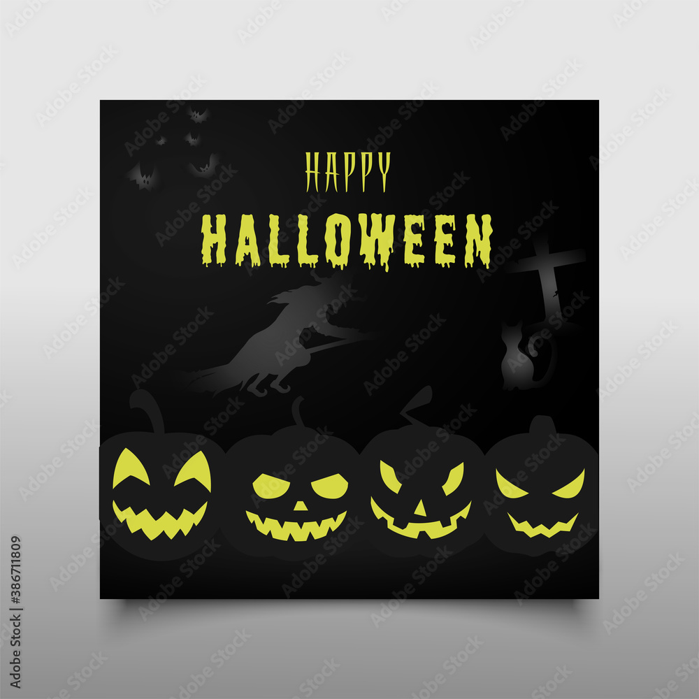 Halloween club party social media post template.  Square frame web banner