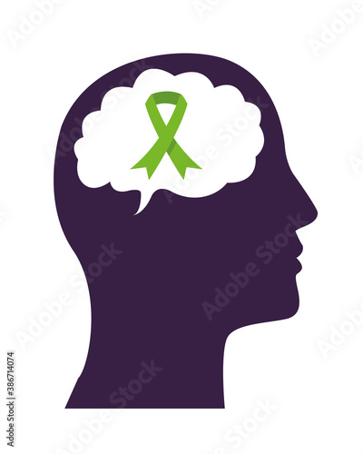 profile human with ribbon campaign mental health care icon