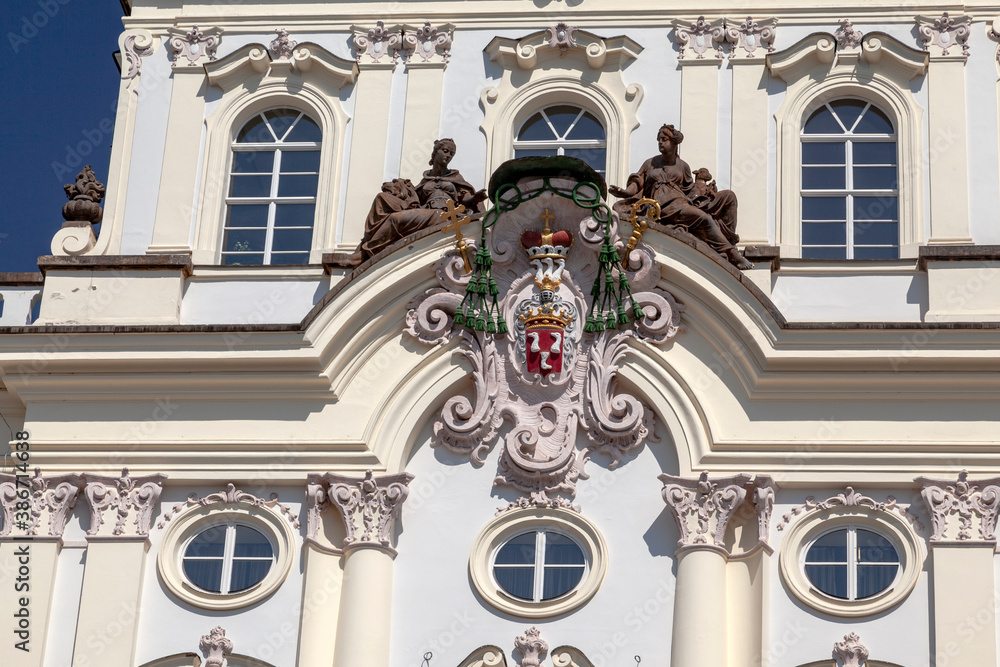 Coat of arms on the Archbishop's Palace. Prague