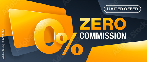 0 commission (zero percents) special offer banner template in yellow an dark gray colors - vector promo limited offers flyer