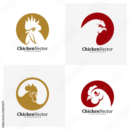 Set of Chicken logo design vector template, Rooster illustration, Symbol icon