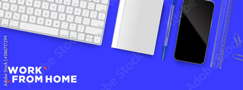 Work from home top view school and office realistic isolated objects vector template for decorative mockup