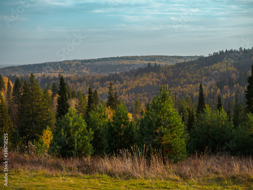 Beautiful landscape view of Stone Hill park at the fall time with forest in vibrant colours.