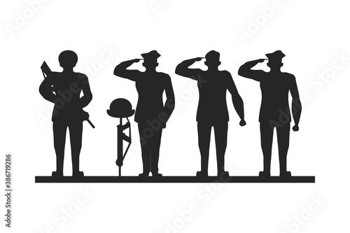 group of officers soldiers saludating silhouette