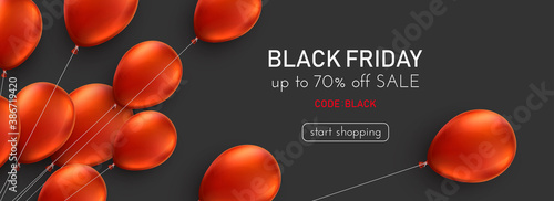 Black friday dark background with red balloons.