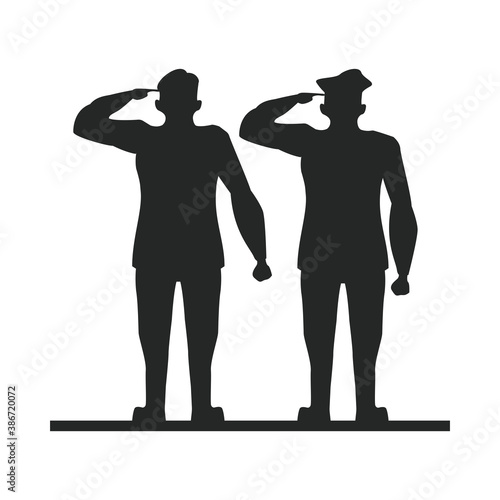 group of officers soldiers saludating silhouette
