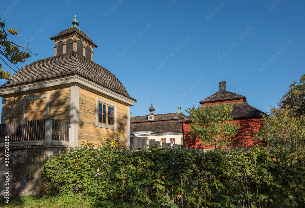 Old mansion houses  in a park in Stockholm. 2020-10