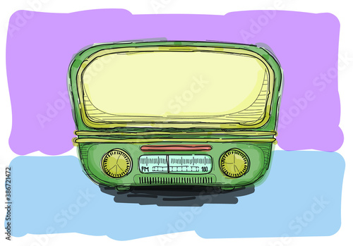 Radio vieja, vintage o retro, ilustración colorida en vector, dibujo de radio 