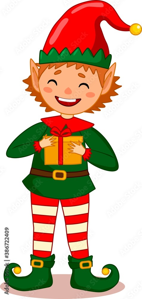 Little elf with gift present. Isolated. Little elf with gift present. Isolated.