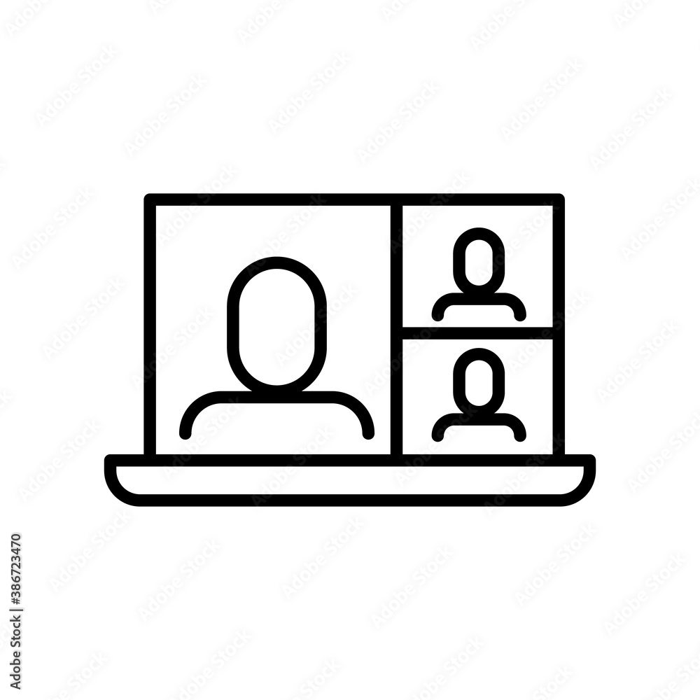 Video conference icon. People on computer screen. Home office symbol. Digital communication. Internet teaching media. Video conference icon. People on computer screen. Home office symbol. Digital communication. Internet teaching media.