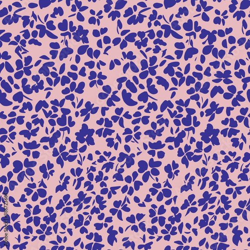 Simple botanical background. Nature ornament. Seamless pattern made of plain flower buds. Glade of small modest daisies. Trendy flat illustration. Fashion, textile and fabric application.