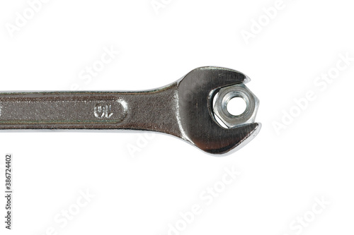 spanner No. 10 with nut isolated on white background