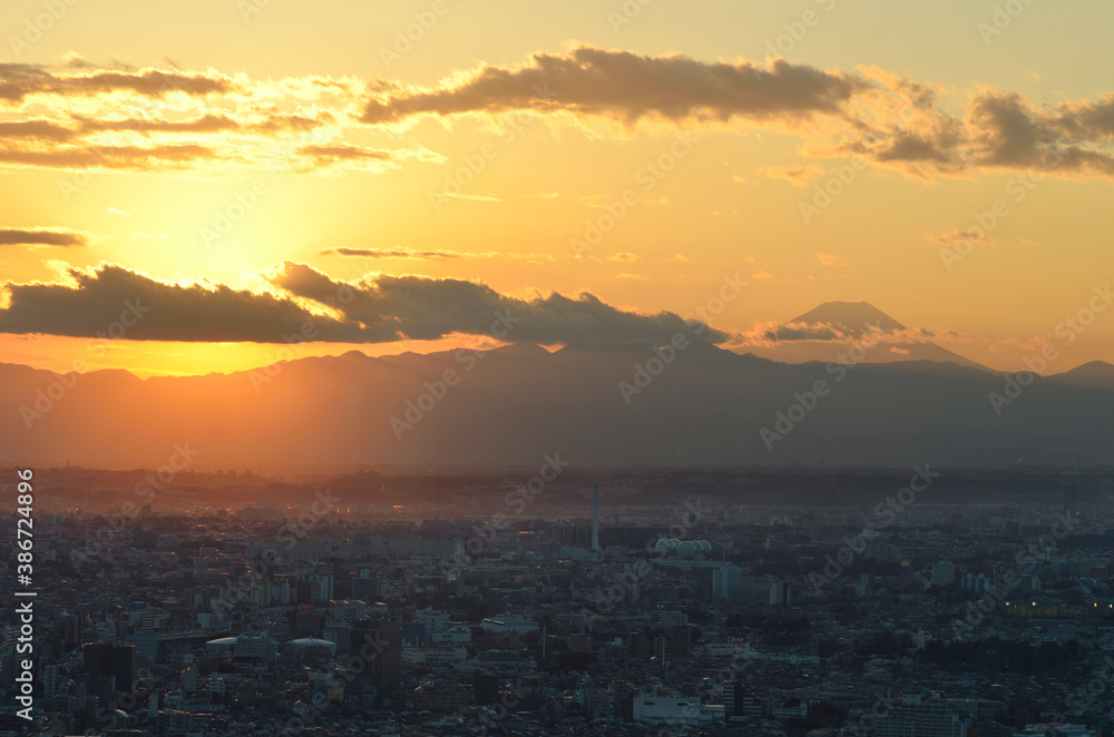 富士山の見える東京の夕焼け