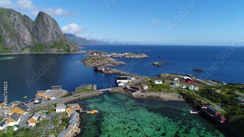 panoramic view from the sea to the settlement on the rocky islands nea photo