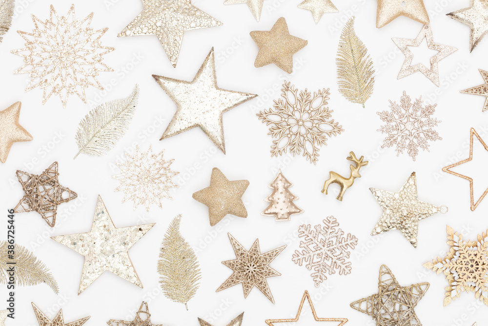 Christmas flatlay decor background on the white wooden table. Christmas flatlay decor background on the white wooden table.