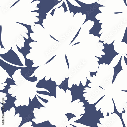 Silhouettes of large garden flowers. Lush petals and buds. Vintage style. Summer floral seamless pattern made of  abstract meadow flowers. Florals shadows ornament. Textile and fabric design.