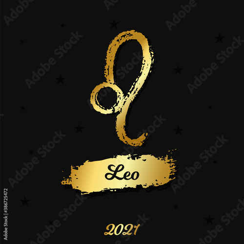 Vector gold zodiac sign. Leo hand drawn