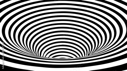 Abstract optical illusion funnel. Wormhole with surface warp. Vector geometric stripes tunnel.