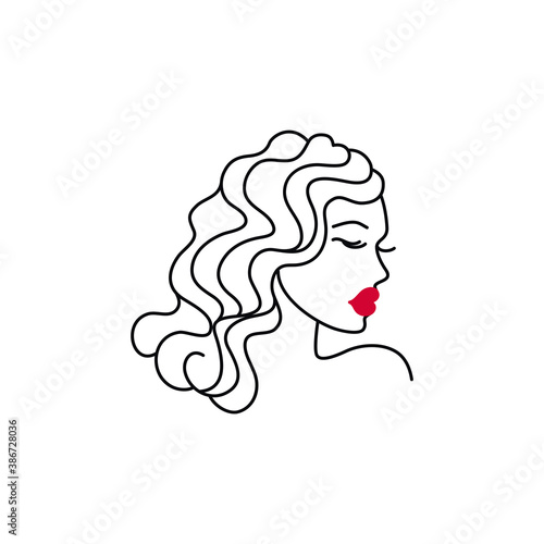 Portrait of a woman with a retro style hairstyle. Vector illustration, line art, poster, postcard, logo