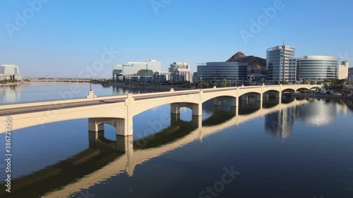 Tempe Town Lake and Mill Avenue Bridge in Arizona,USA.