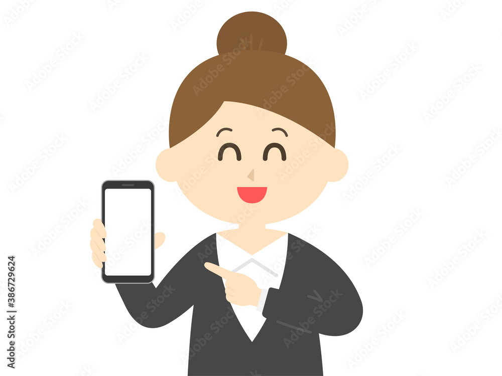 スマートフォンの画面を見せる女性のイラスト