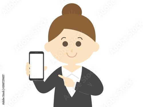 スマートフォンの画面を見せる女性のイラスト