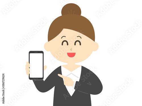 スマートフォンの画面を見せる女性のイラスト