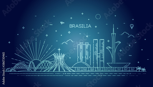 Brasilia architecture vector line skyline photo