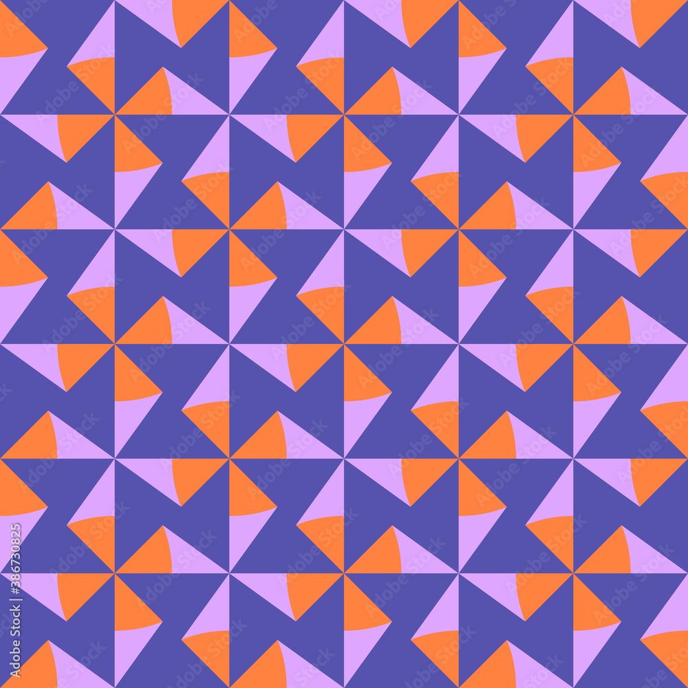 Geometric triangle seamless pattern in purple, pink and orange colors. Geometric triangle seamless pattern in purple, pink and orange colors.