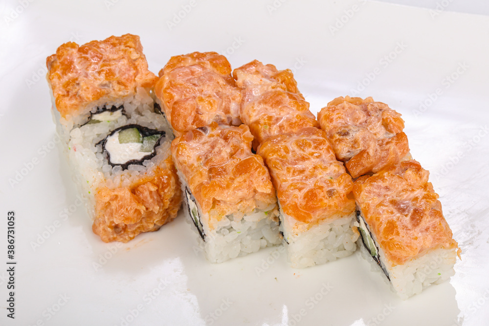Japanese cuisine - baked roll with fish Japanese cuisine - baked roll with fish