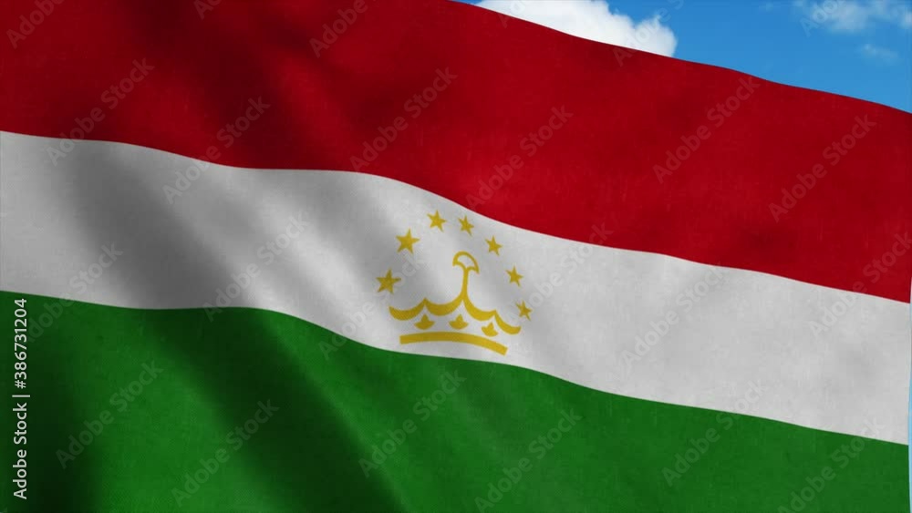 Tajikistan flag waving in the wind, blue sky background. 4K Tajikistan flag waving in the wind, blue sky background. 4K