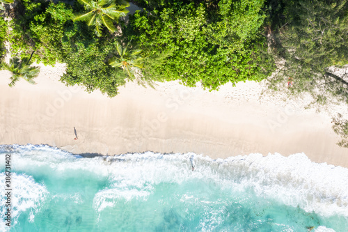 Seychelles Takamaka beach sea waves vacation ocean drone view aerial photo copyspace photo