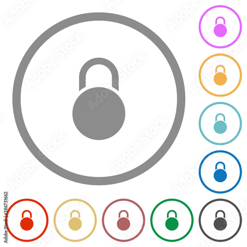 Locked round padlock flat icons with outlines