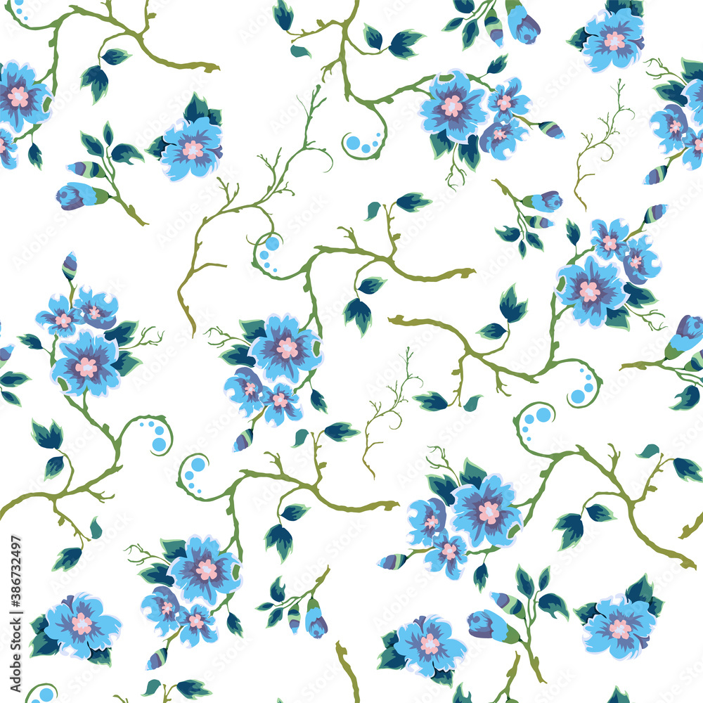 Floral pattern. Floral seamless background with twigs. Blooming pattern. Floral pattern. Floral seamless background with twigs. Blooming pattern.