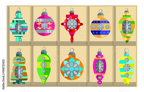set of Christmas 50's 60's style glass ornaments colorful, fun,and nostalgic 