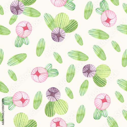 watercolor seamless pattern with violet and pink bud roses