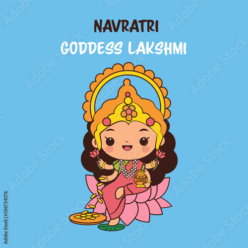 Cute Goddess Laksami cartoon character for Navratri festival in India