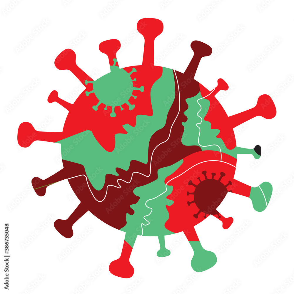 Coronavirus symbol, transmission from person to person.
Silhouette of Coronavirus symbol with stylized people heads shown in profile. Vector available. Coronavirus symbol, transmission from person to person.
Silhouette of Coronavirus symbol with stylized people heads shown in profile. Vector available.