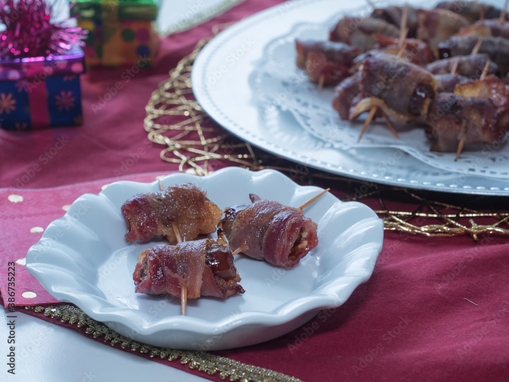 Bacon Wrapped Appetizers with Platter and Gift Boxes