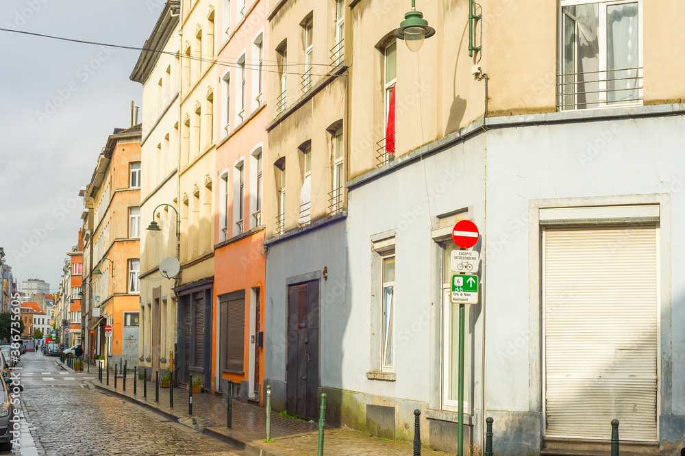 Fototapeta premium Typical empty street Brussels Belgium