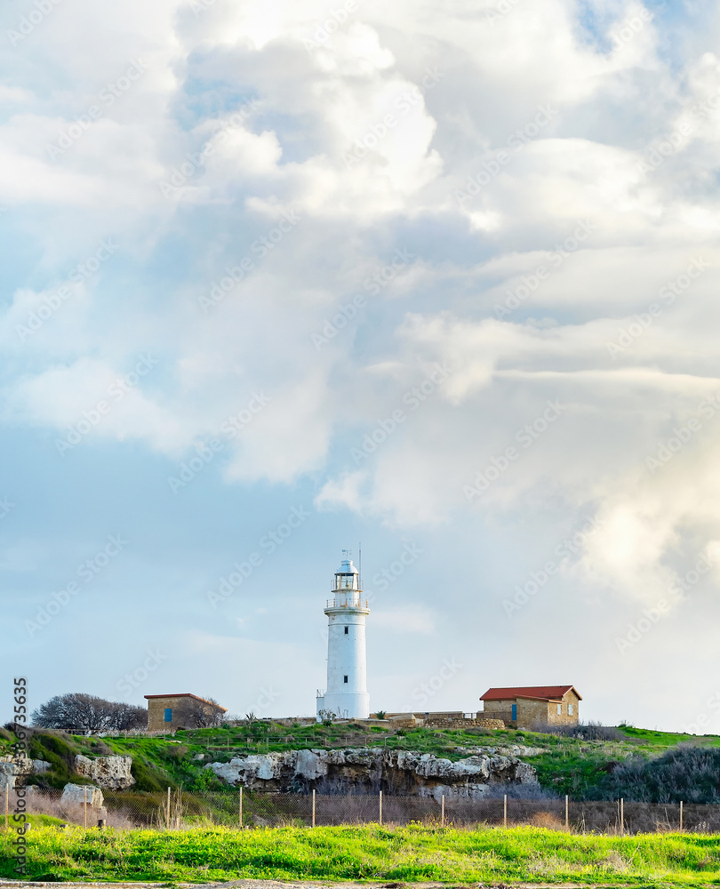 Clouds  lighthouse  seaside  Paphos  Cyprus
