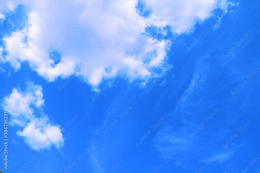 Large white clouds against the blue sky