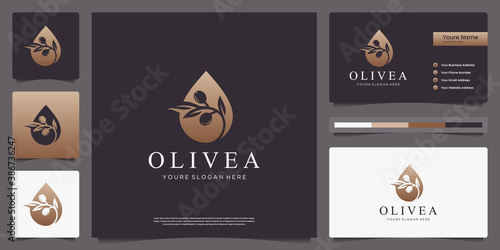 Olive tree and Water drop logo design and business cards