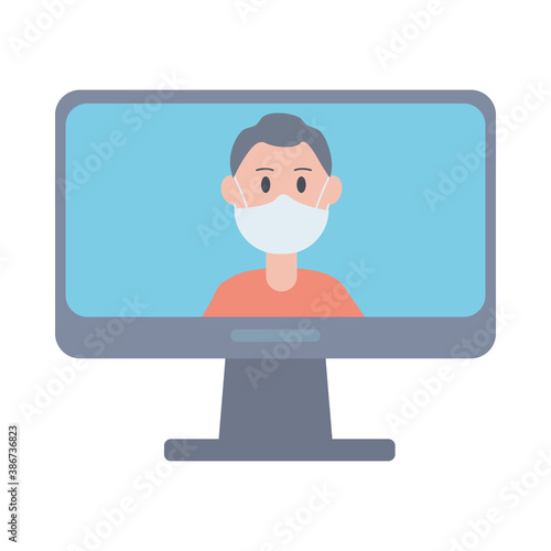 young man wearing face mask in desktop