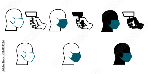 set of icons, Obligation of a mask, temperature measurement, anti-contagion safety equipment photo