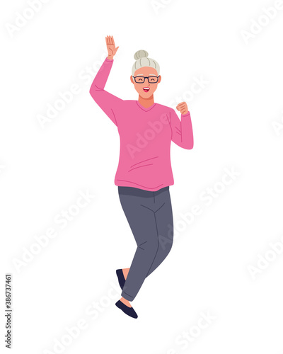 happy old woman celebrating character