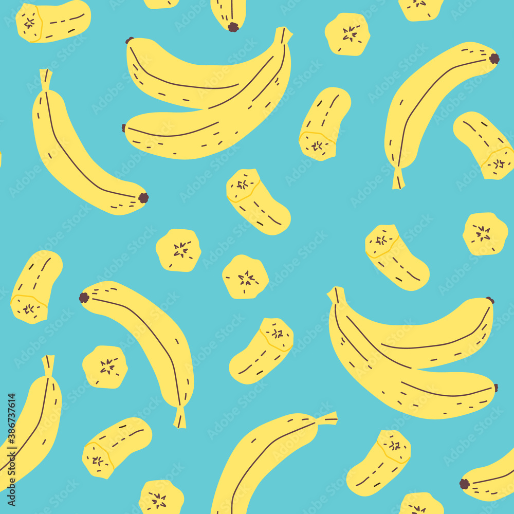 Hand drawing banana. Seamless vector pattern in sketch style